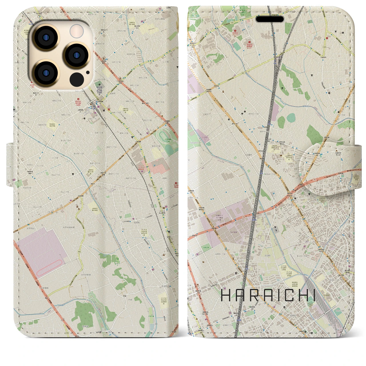 【原市(埼玉県)】地図柄iPhoneケース(手帳タイプ)ナチュラル・iPhone 12 Pro Max 用