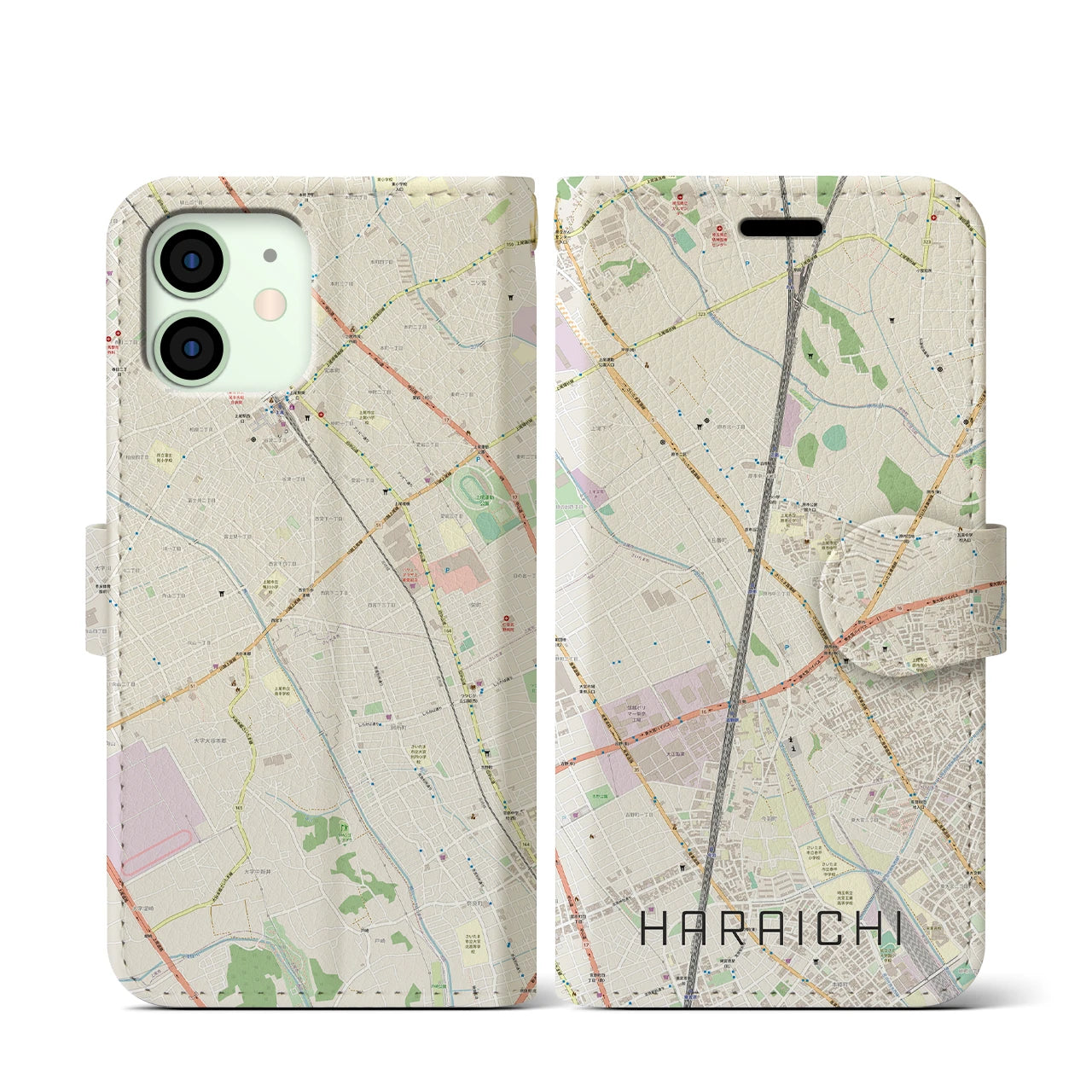 【原市(埼玉県)】地図柄iPhoneケース(手帳タイプ)ナチュラル・iPhone 12 mini 用