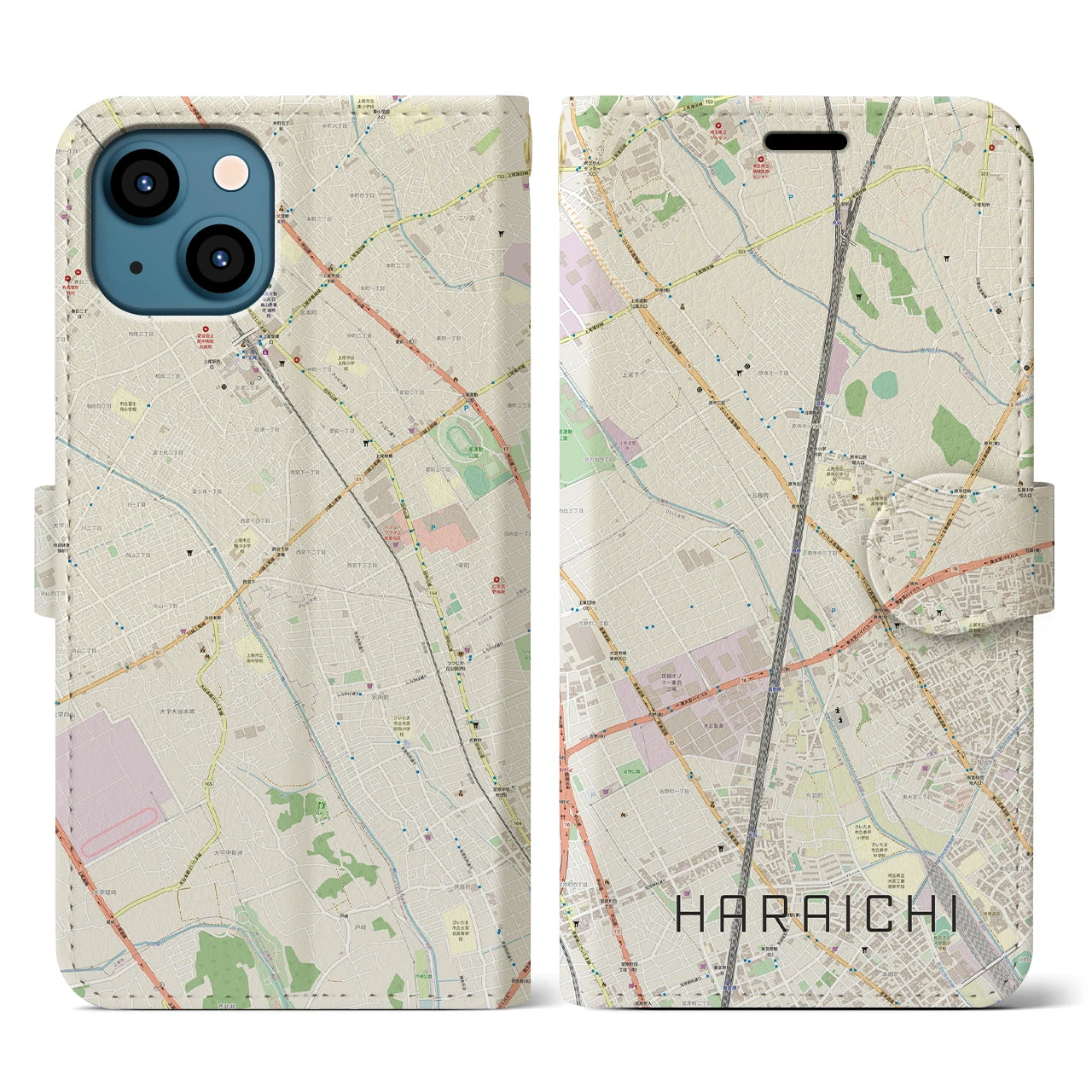 【原市(埼玉県)】地図柄iPhoneケース(手帳タイプ)ナチュラル・iPhone 13 用