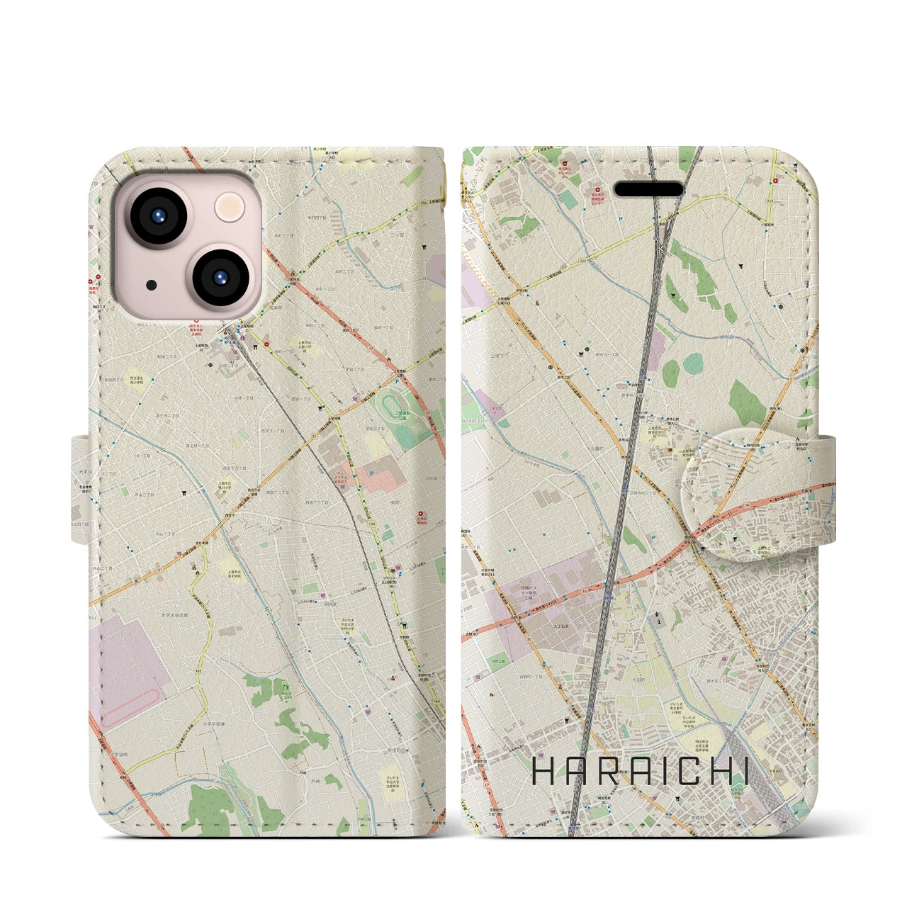 【原市(埼玉県)】地図柄iPhoneケース(手帳タイプ)ナチュラル・iPhone 13 mini 用