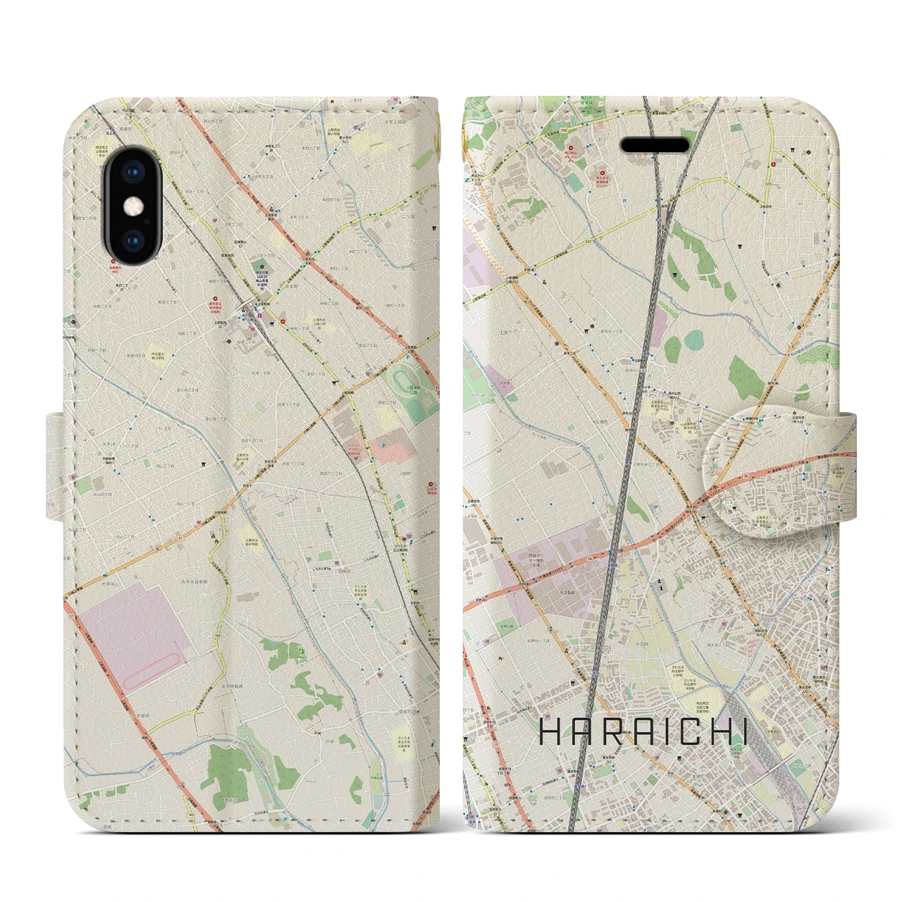 【原市(埼玉県)】地図柄iPhoneケース(手帳タイプ)ナチュラル・iPhone XS / X 用