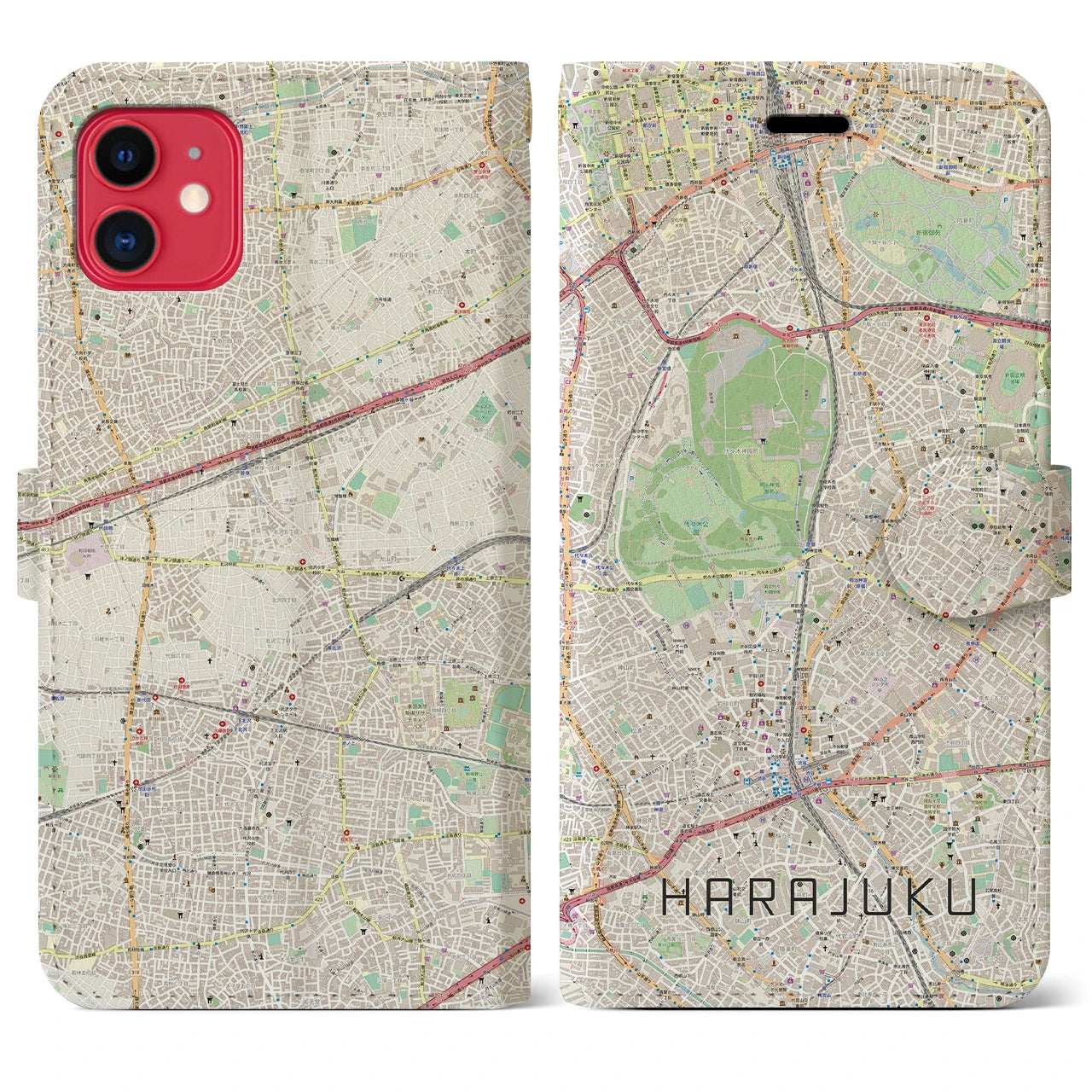 【原宿(東京都)】地図柄iPhoneケース(手帳タイプ)ナチュラル・iPhone 11 用