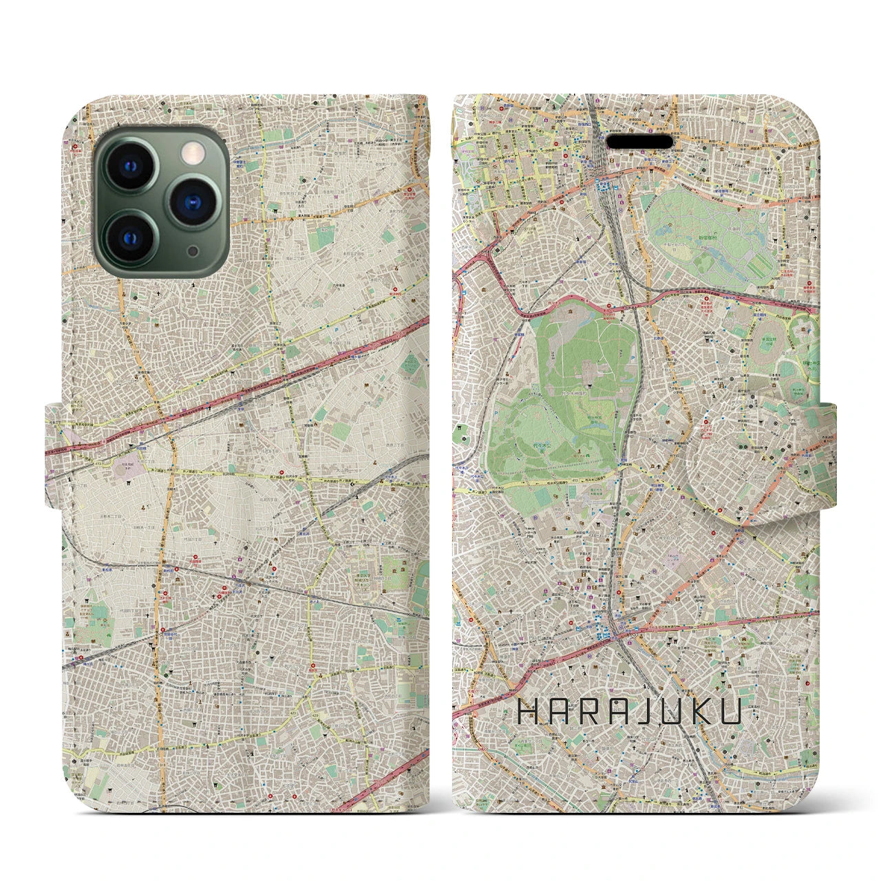 【原宿(東京都)】地図柄iPhoneケース(手帳タイプ)ナチュラル・iPhone 11 Pro 用