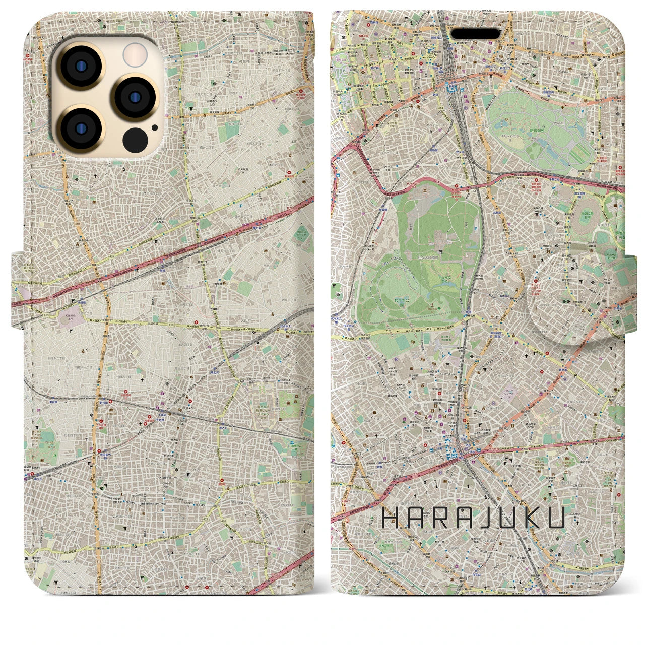 【原宿(東京都)】地図柄iPhoneケース(手帳タイプ)ナチュラル・iPhone 12 Pro Max 用