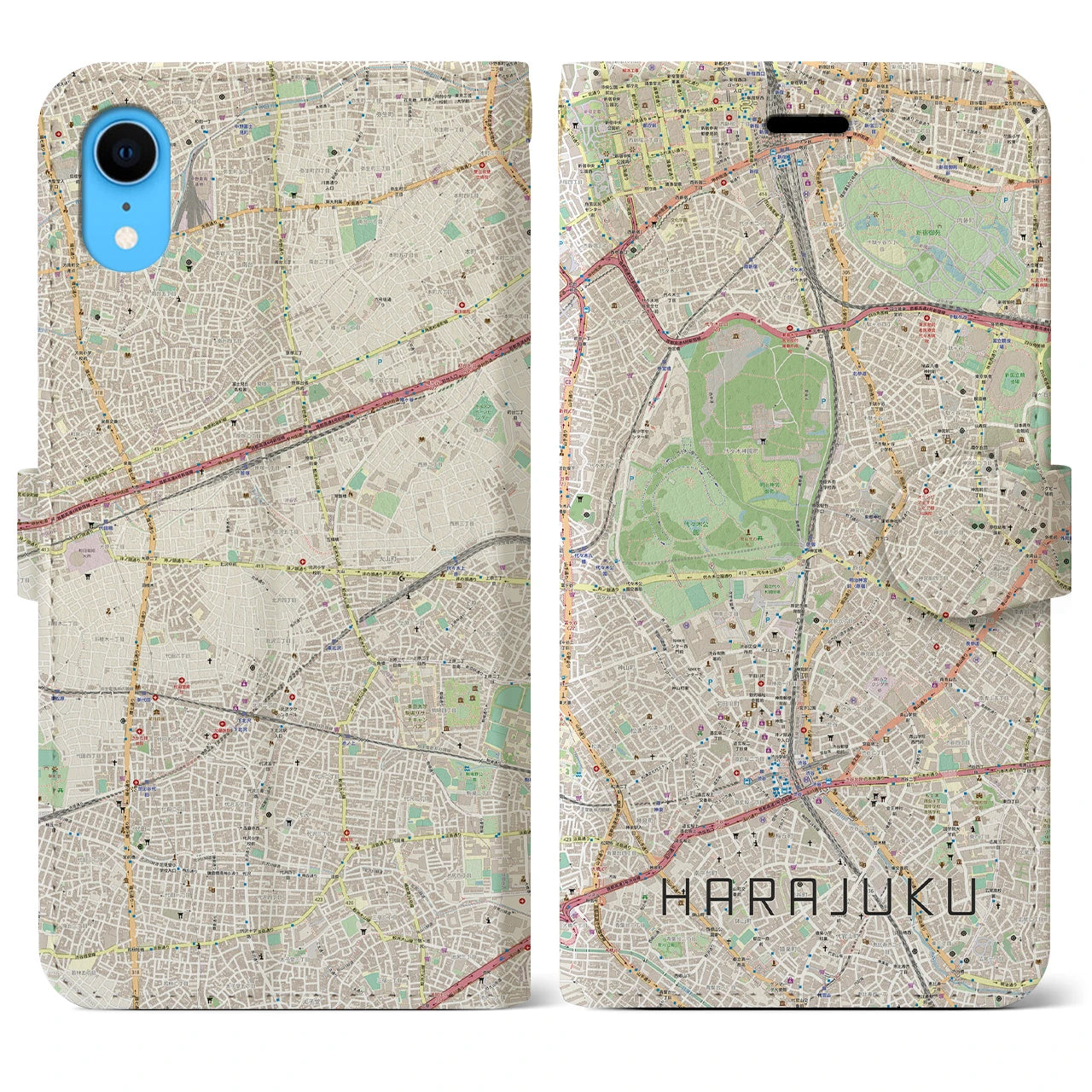 【原宿(東京都)】地図柄iPhoneケース(手帳タイプ)ナチュラル・iPhone XR 用