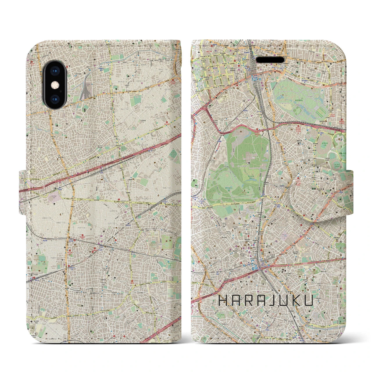 【原宿(東京都)】地図柄iPhoneケース(手帳タイプ)ナチュラル・iPhone XS / X 用