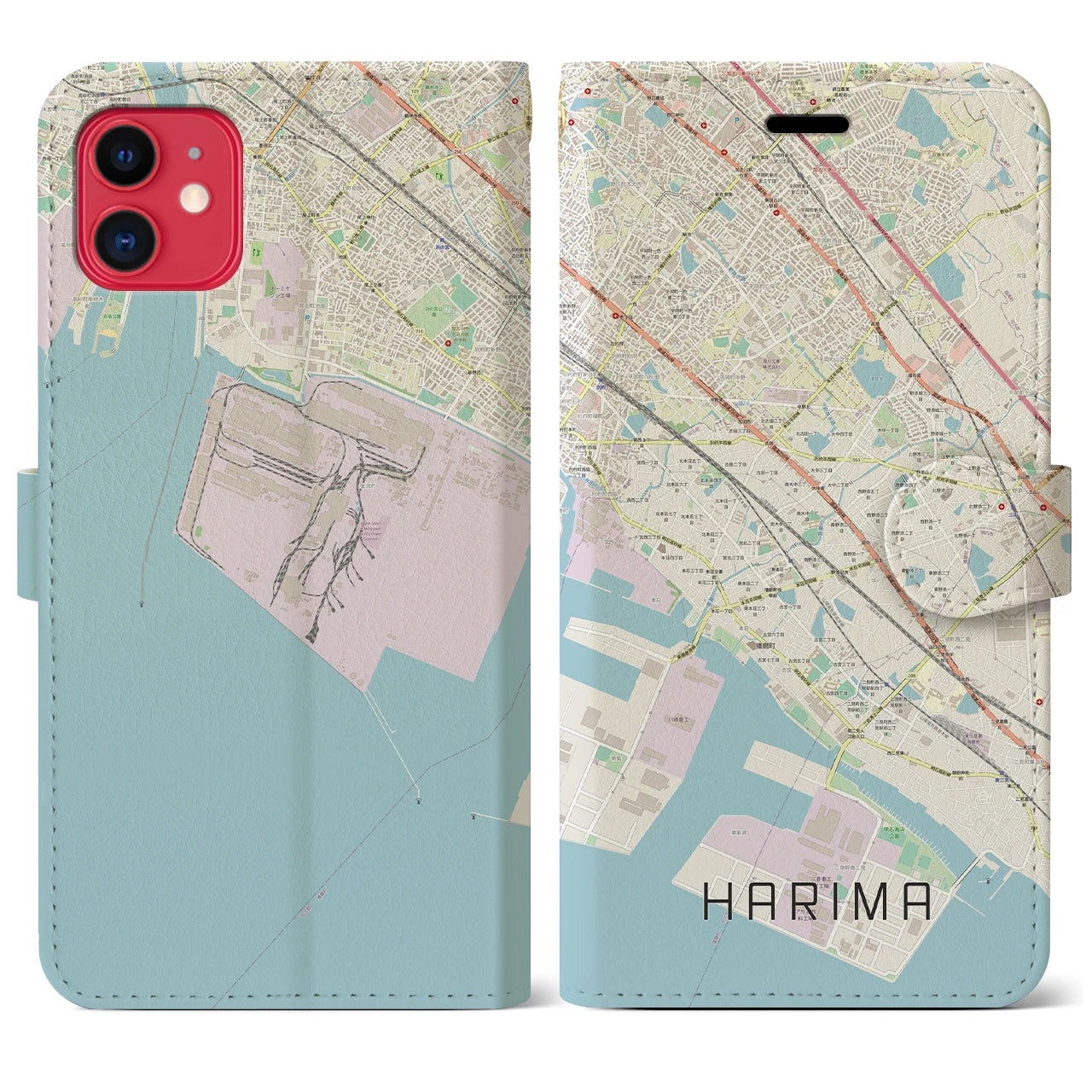【播磨(兵庫県)】地図柄iPhoneケース(手帳タイプ)ナチュラル・iPhone 11 用