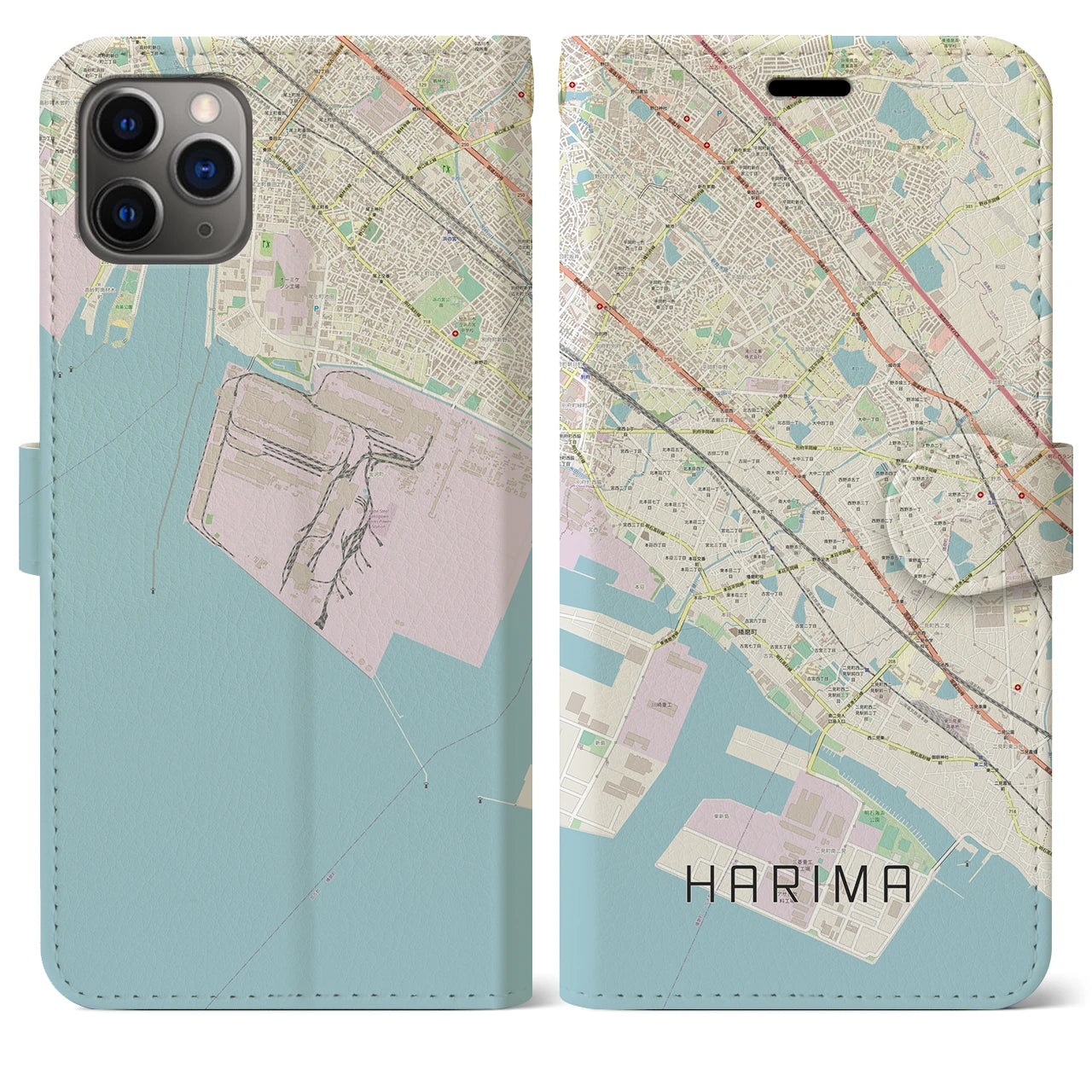 【播磨(兵庫県)】地図柄iPhoneケース(手帳タイプ)ナチュラル・iPhone 11 Pro Max 用