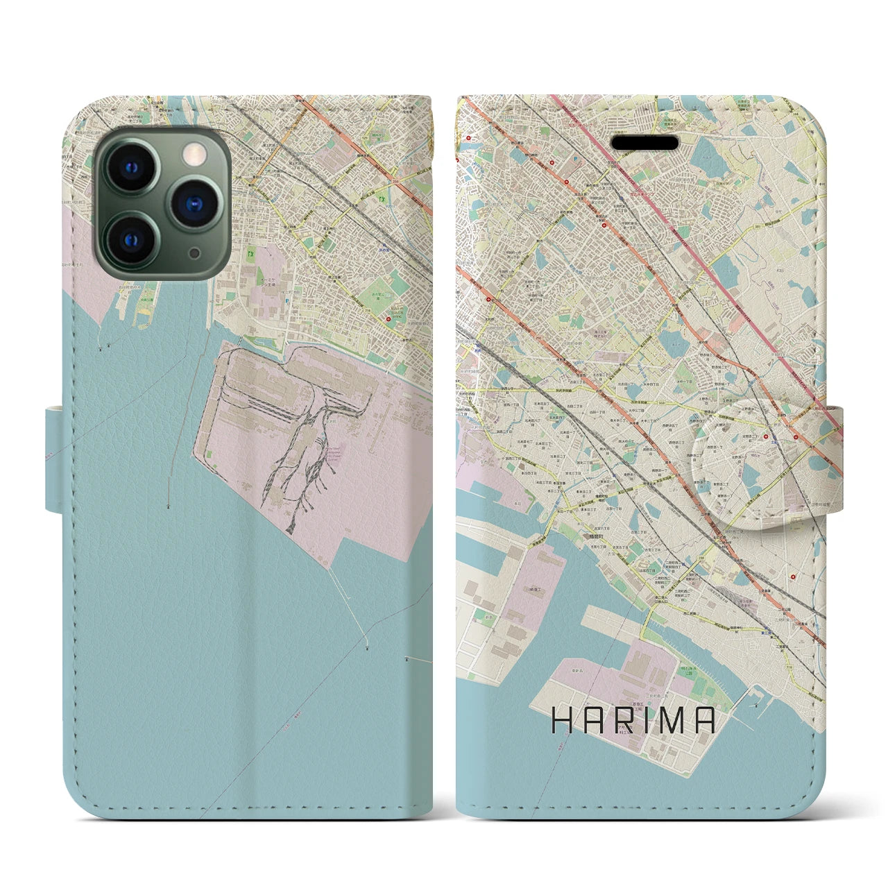 【播磨(兵庫県)】地図柄iPhoneケース(手帳タイプ)ナチュラル・iPhone 11 Pro 用