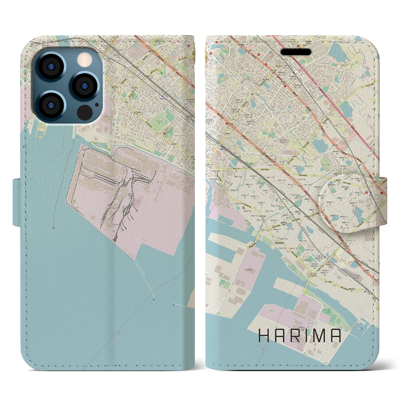 【播磨(兵庫県)】地図柄iPhoneケース(手帳タイプ)ナチュラル・iPhone 12 / 12 Pro 用