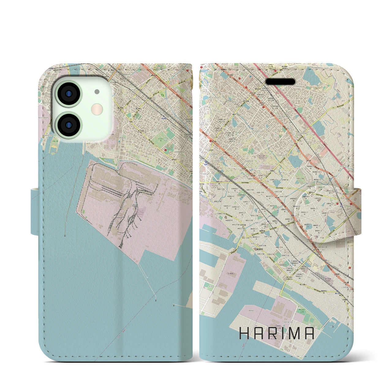 【播磨(兵庫県)】地図柄iPhoneケース(手帳タイプ)ナチュラル・iPhone 12 mini 用