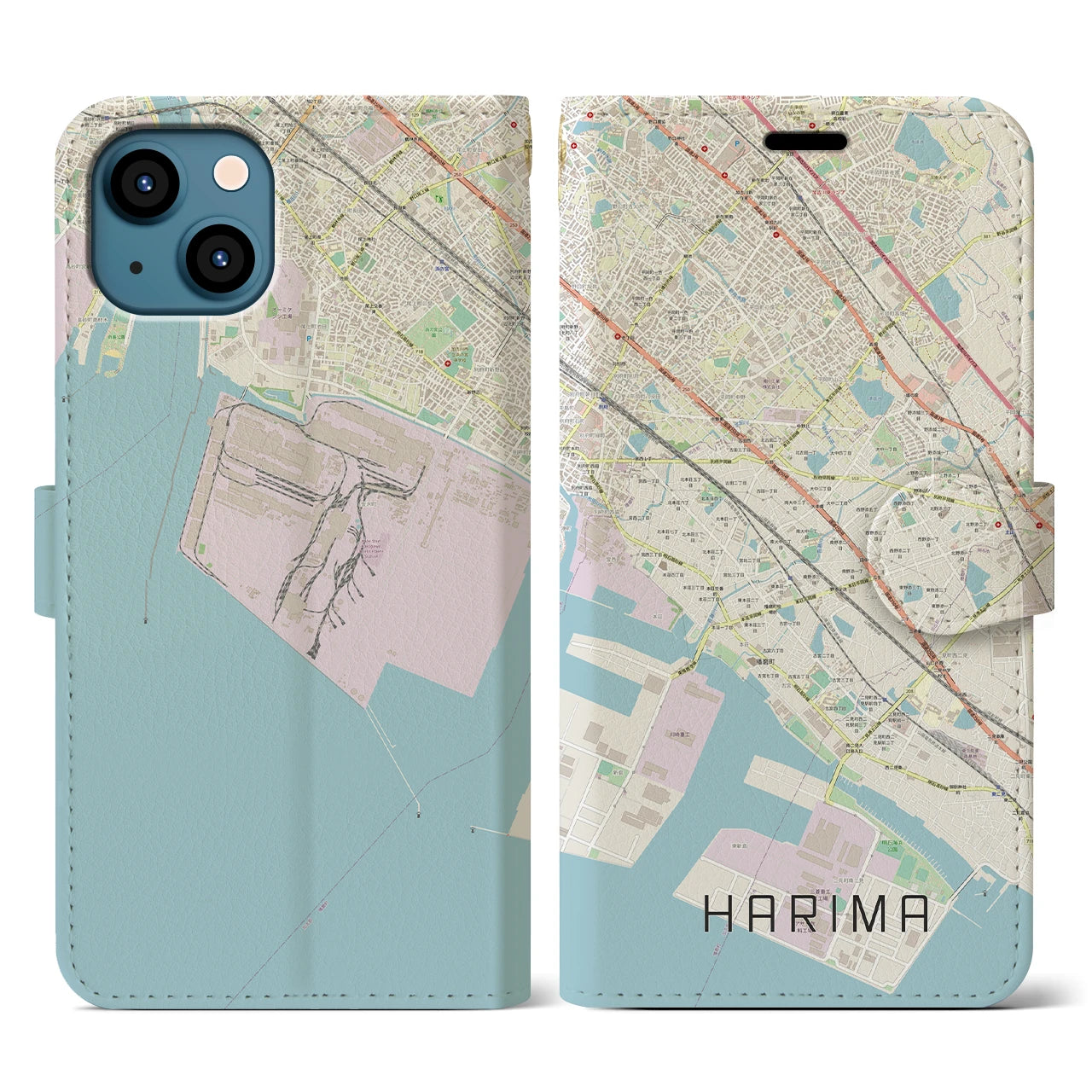【播磨(兵庫県)】地図柄iPhoneケース(手帳タイプ)ナチュラル・iPhone 13 用