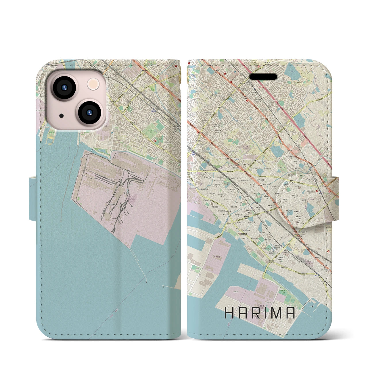 【播磨(兵庫県)】地図柄iPhoneケース(手帳タイプ)ナチュラル・iPhone 13 mini 用