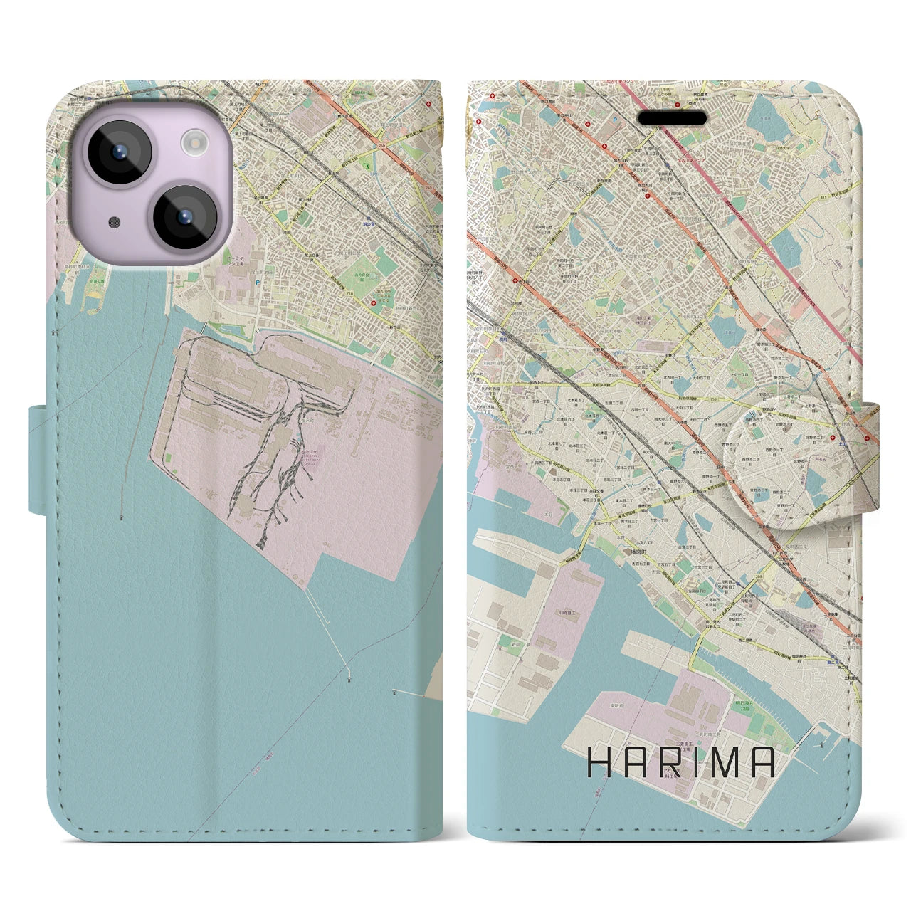 【播磨(兵庫県)】地図柄iPhoneケース(手帳タイプ)ナチュラル・iPhone 14 用