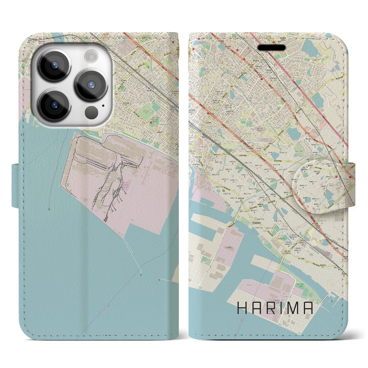 【播磨(兵庫県)】地図柄iPhoneケース(手帳タイプ)ナチュラル・iPhone 14 Pro 用
