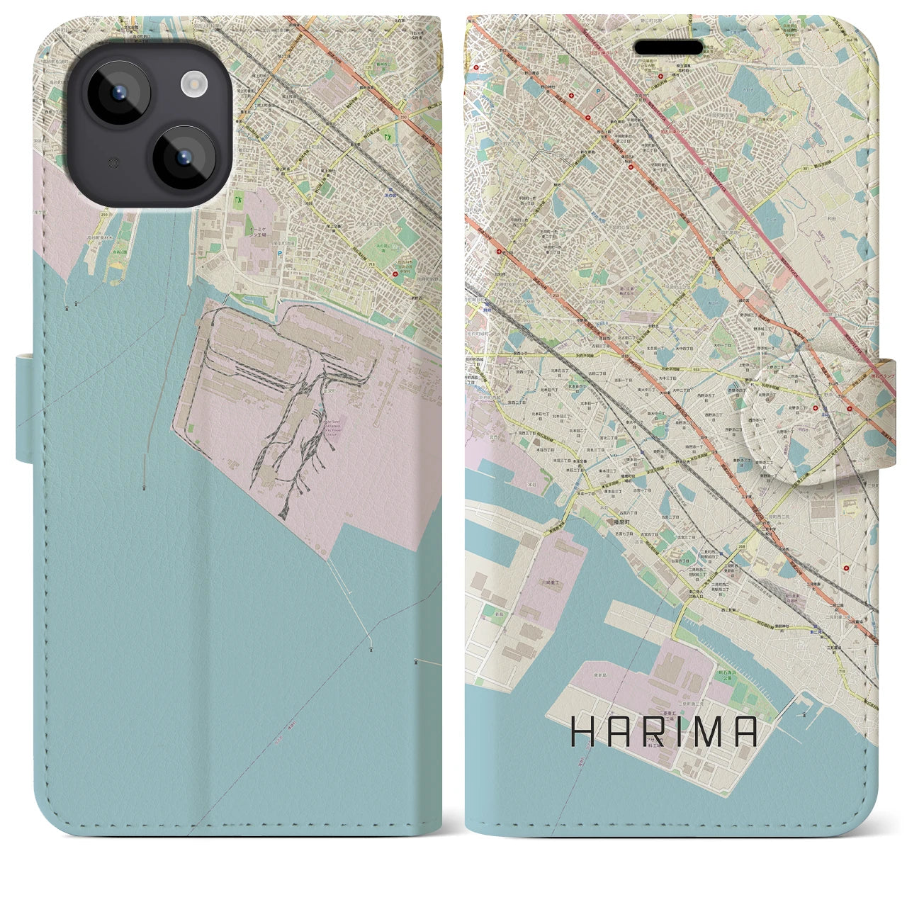 【播磨(兵庫県)】地図柄iPhoneケース(手帳タイプ)ナチュラル・iPhone 14 Plus 用
