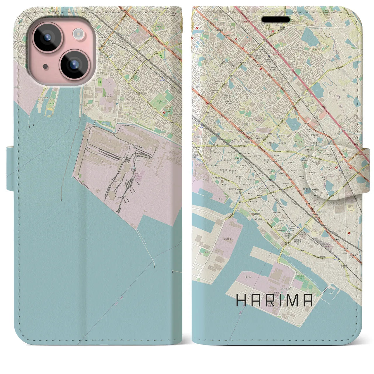 【播磨(兵庫県)】地図柄iPhoneケース(手帳タイプ)ナチュラル・iPhone 15 Plus 用