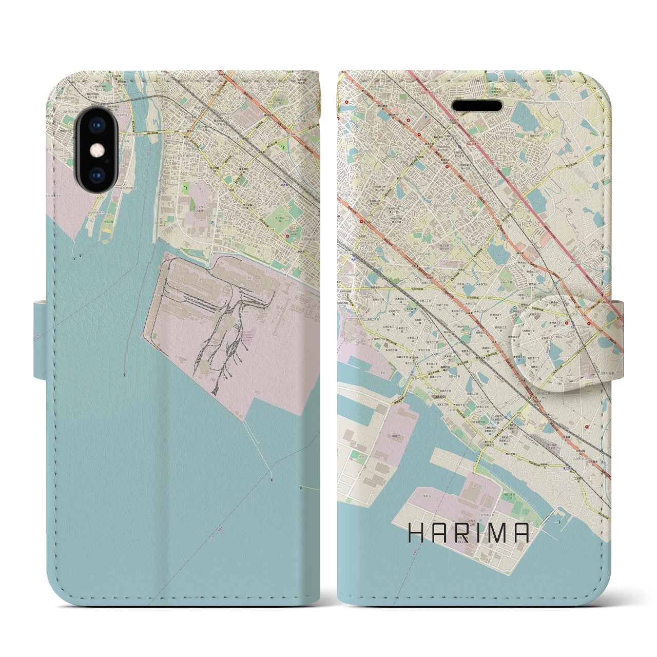 【播磨(兵庫県)】地図柄iPhoneケース(手帳タイプ)ナチュラル・iPhone XS / X 用