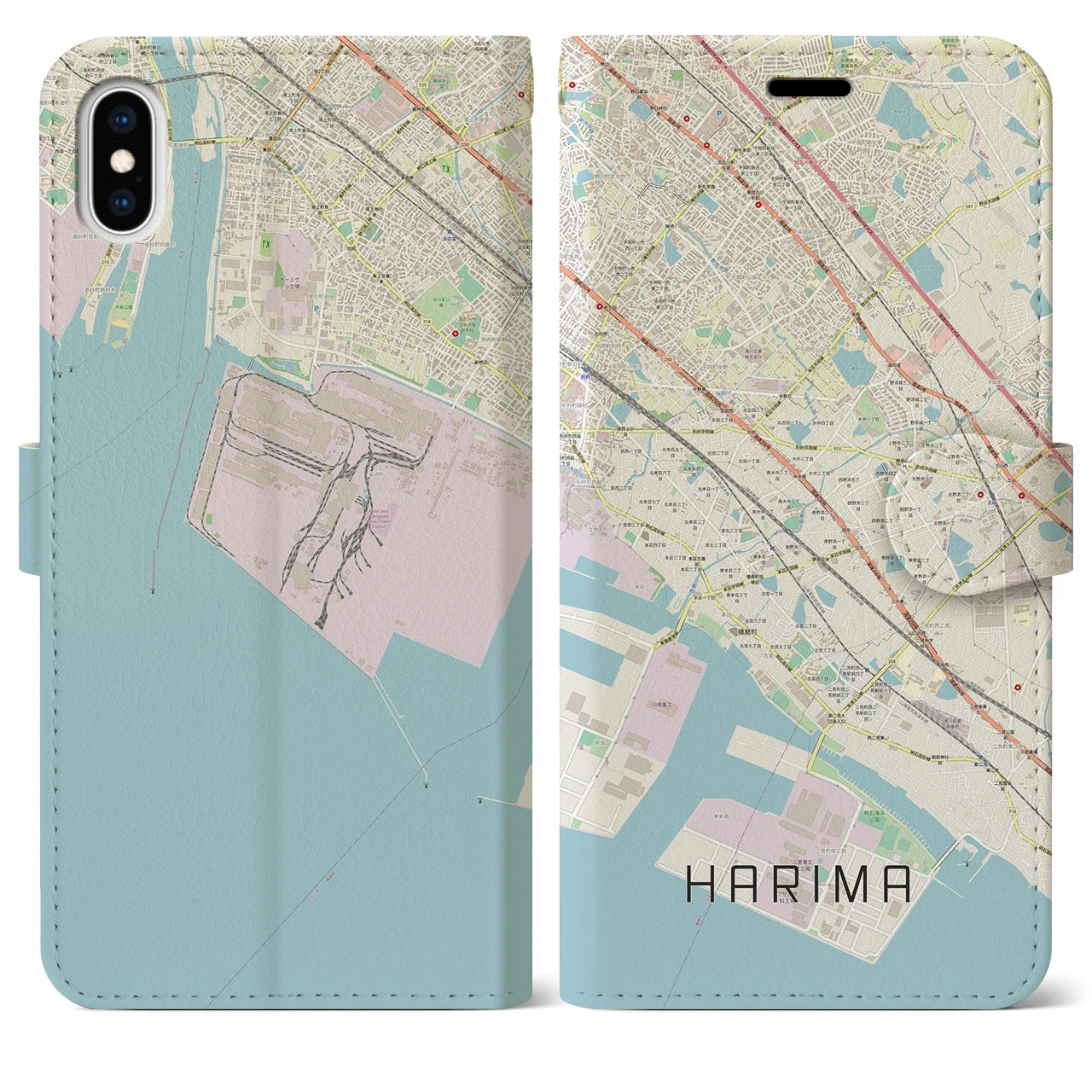 【播磨(兵庫県)】地図柄iPhoneケース(手帳タイプ)ナチュラル・iPhone XS Max 用