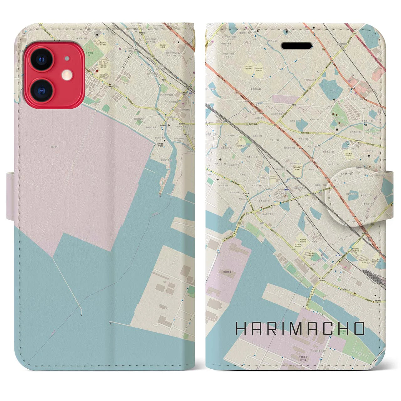 【播磨町(兵庫県)】地図柄iPhoneケース(手帳タイプ)ナチュラル・iPhone 11 用