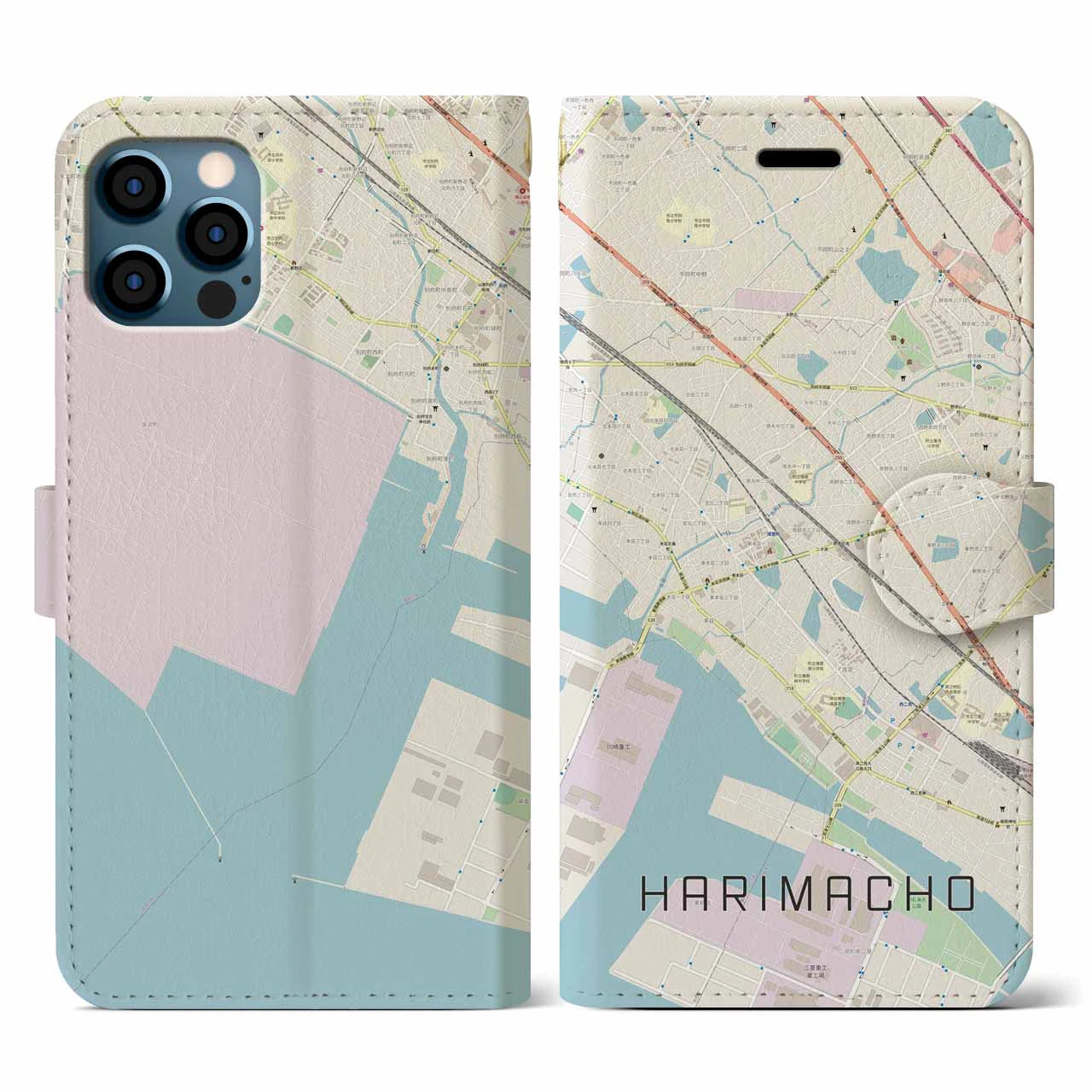 【播磨町(兵庫県)】地図柄iPhoneケース(手帳タイプ)ナチュラル・iPhone 12 / 12 Pro 用