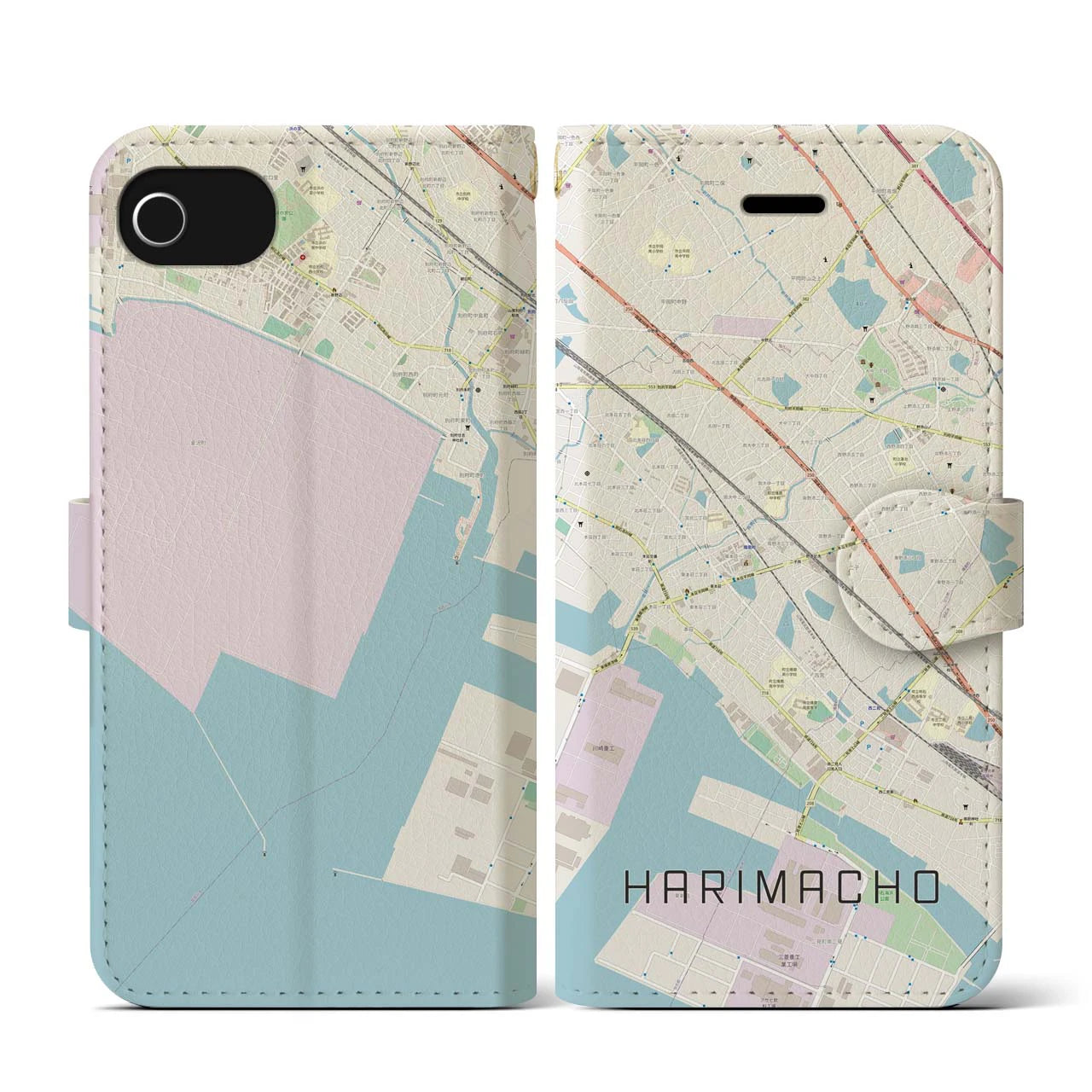 【播磨町(兵庫県)】地図柄iPhoneケース(手帳タイプ)ナチュラル・iPhone SE(第3 / 第2世代) / 8 / 7 / 6s / 6 用