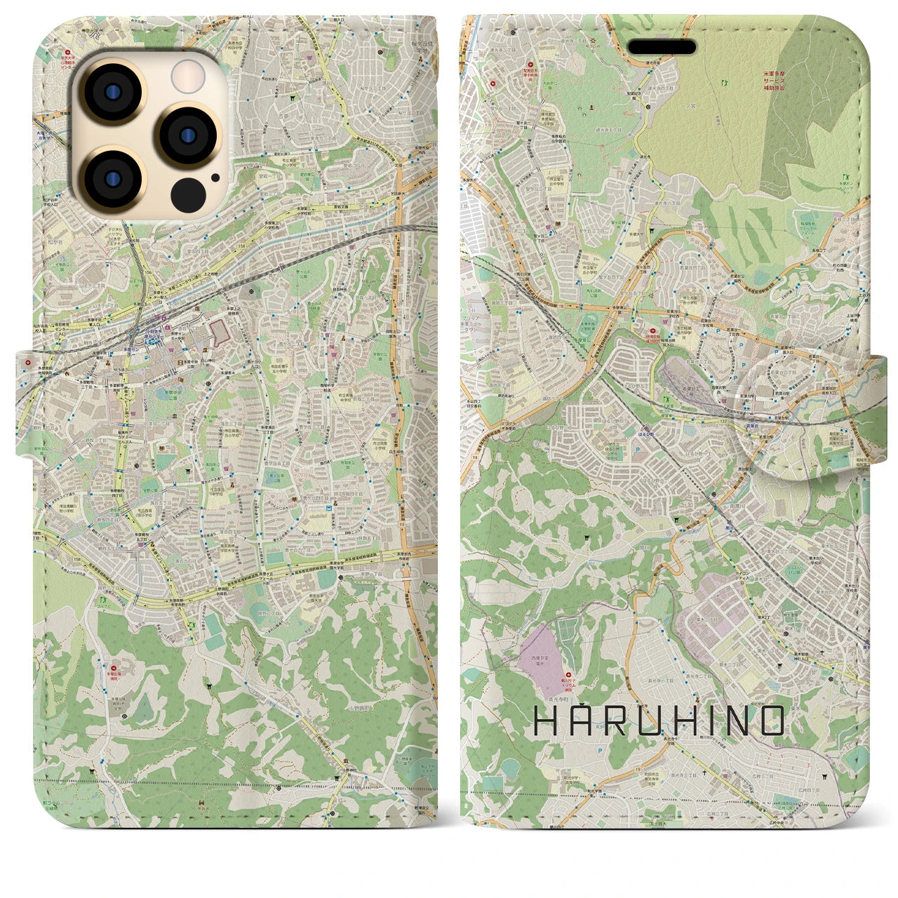 【はるひ野(神奈川県)】地図柄iPhoneケース(手帳タイプ)ナチュラル・iPhone 12 Pro Max 用