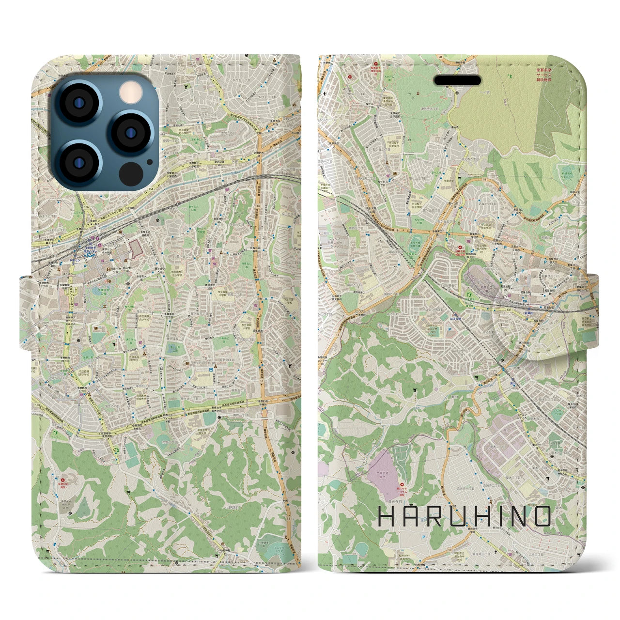 【はるひ野(神奈川県)】地図柄iPhoneケース(手帳タイプ)ナチュラル・iPhone 12 / 12 Pro 用