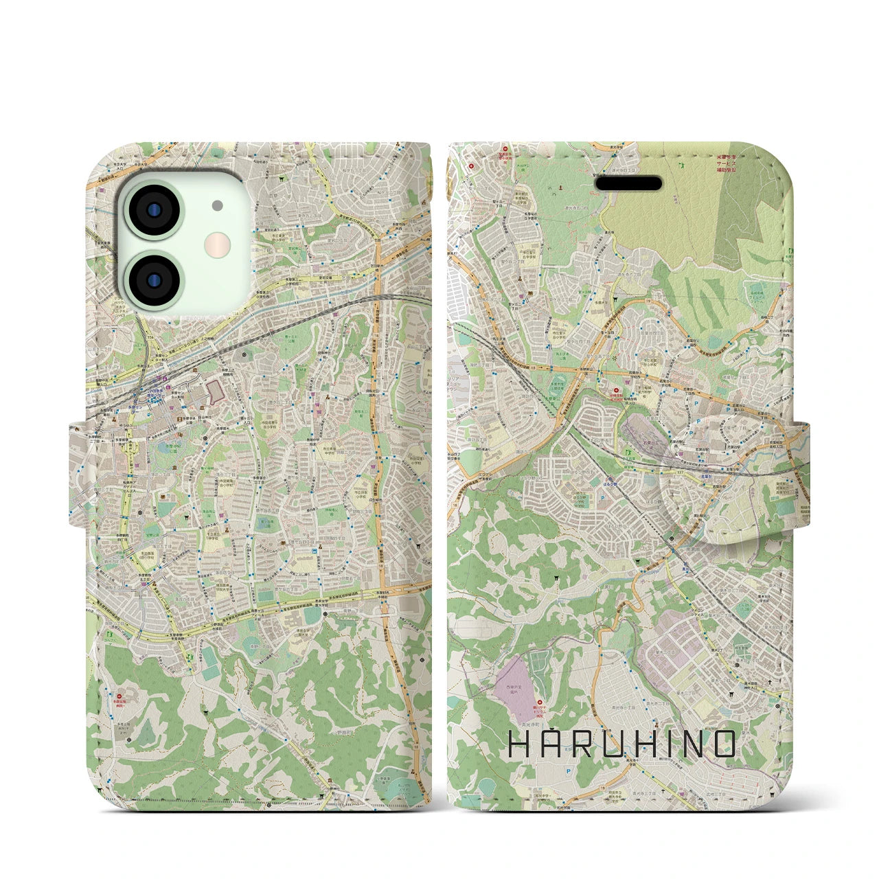 【はるひ野(神奈川県)】地図柄iPhoneケース(手帳タイプ)ナチュラル・iPhone 12 mini 用