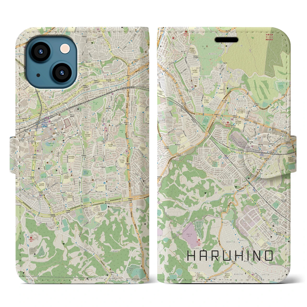 【はるひ野(神奈川県)】地図柄iPhoneケース(手帳タイプ)ナチュラル・iPhone 13 用