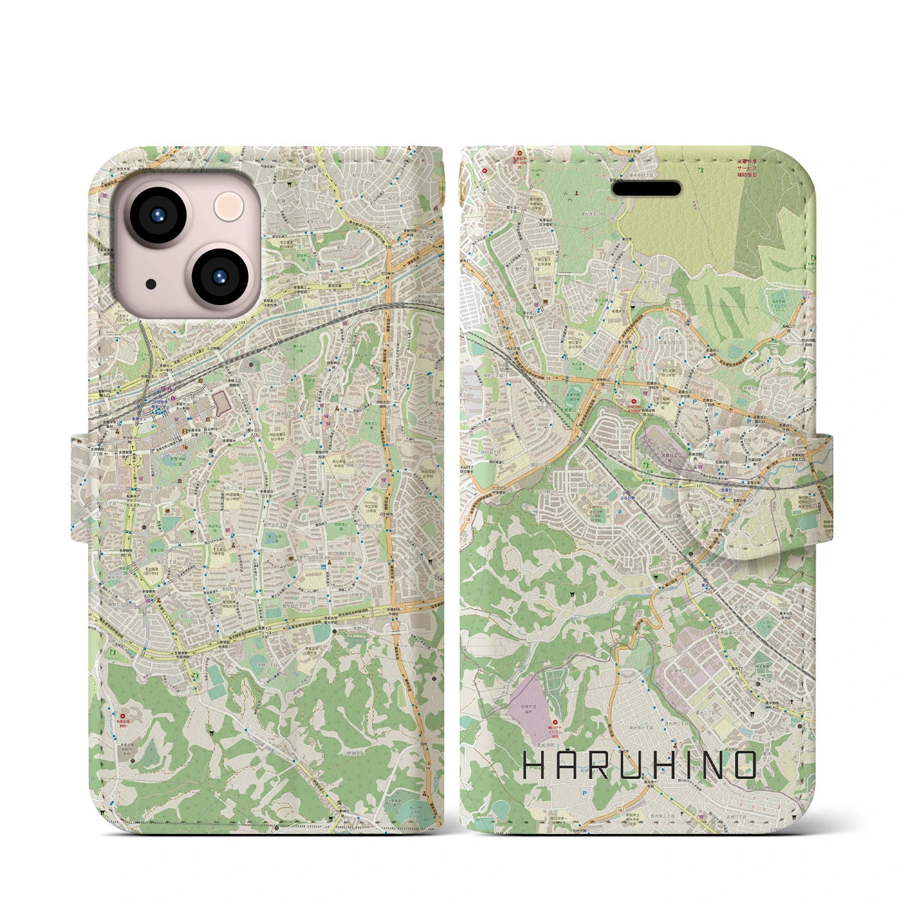 【はるひ野(神奈川県)】地図柄iPhoneケース(手帳タイプ)ナチュラル・iPhone 13 mini 用
