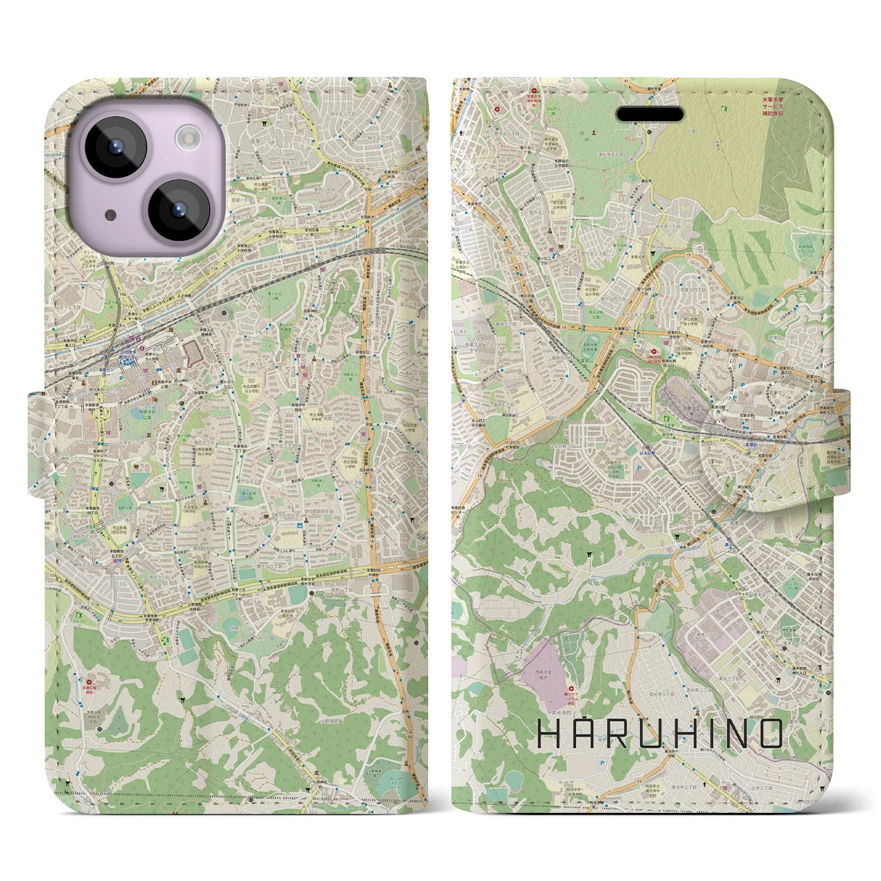 【はるひ野(神奈川県)】地図柄iPhoneケース(手帳タイプ)ナチュラル・iPhone 14 用