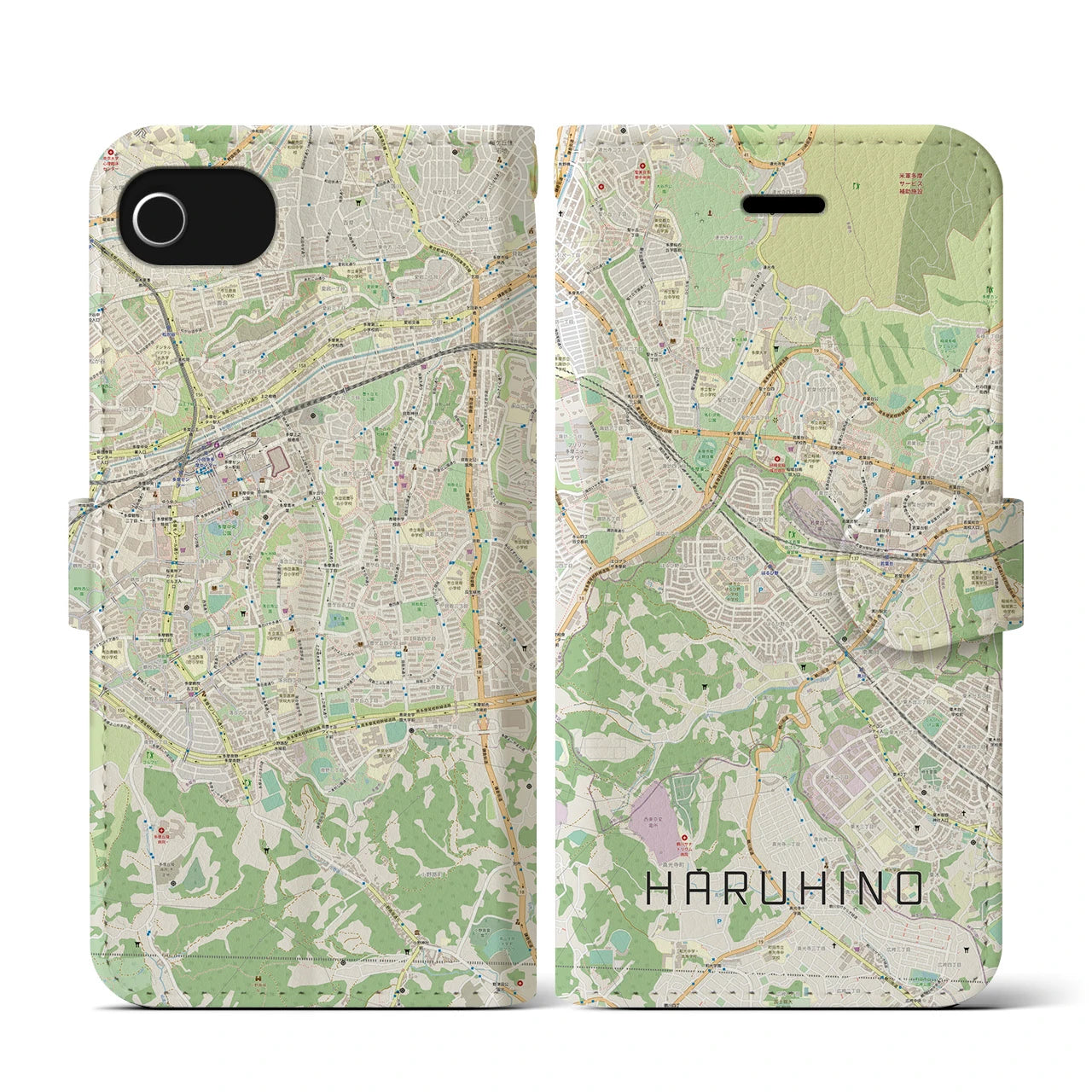 【はるひ野(神奈川県)】地図柄iPhoneケース(手帳タイプ)ナチュラル・iPhone SE(第3 / 第2世代) / 8 / 7 / 6s / 6 用