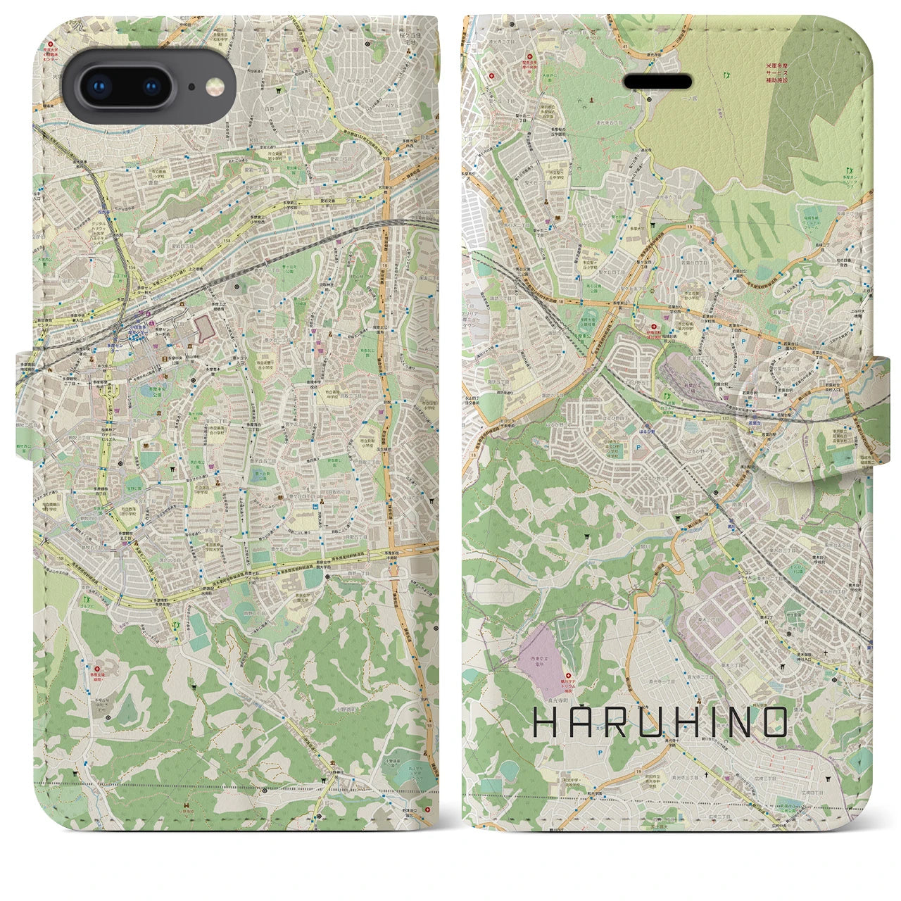 【はるひ野(神奈川県)】地図柄iPhoneケース(手帳タイプ)ナチュラル・iPhone 8Plus /7Plus / 6sPlus / 6Plus 用
