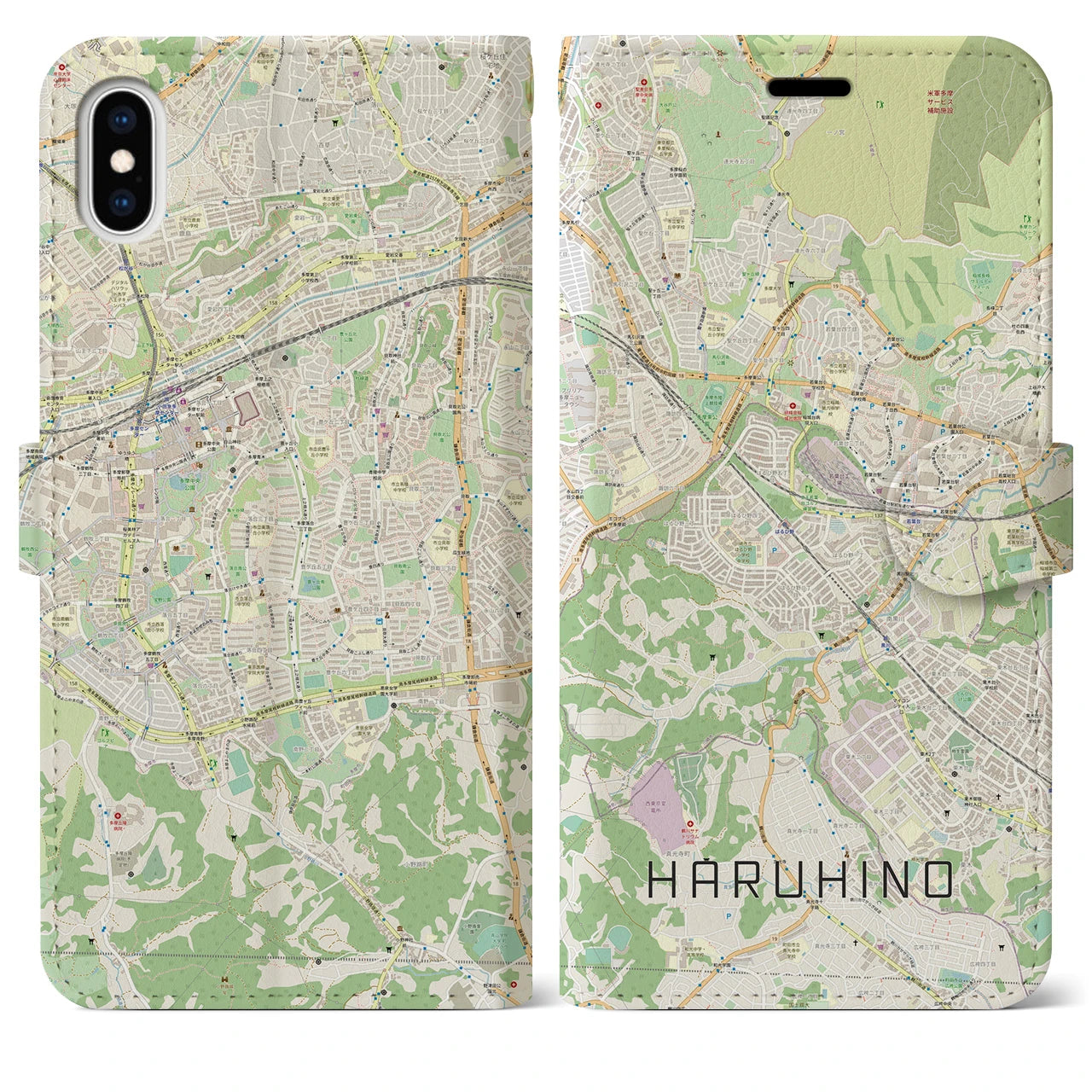 【はるひ野(神奈川県)】地図柄iPhoneケース(手帳タイプ)ナチュラル・iPhone XS Max 用