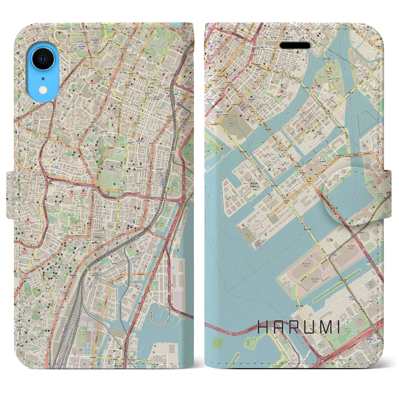 【晴海(東京都)】地図柄iPhoneケース(手帳タイプ)ナチュラル・iPhone XR 用