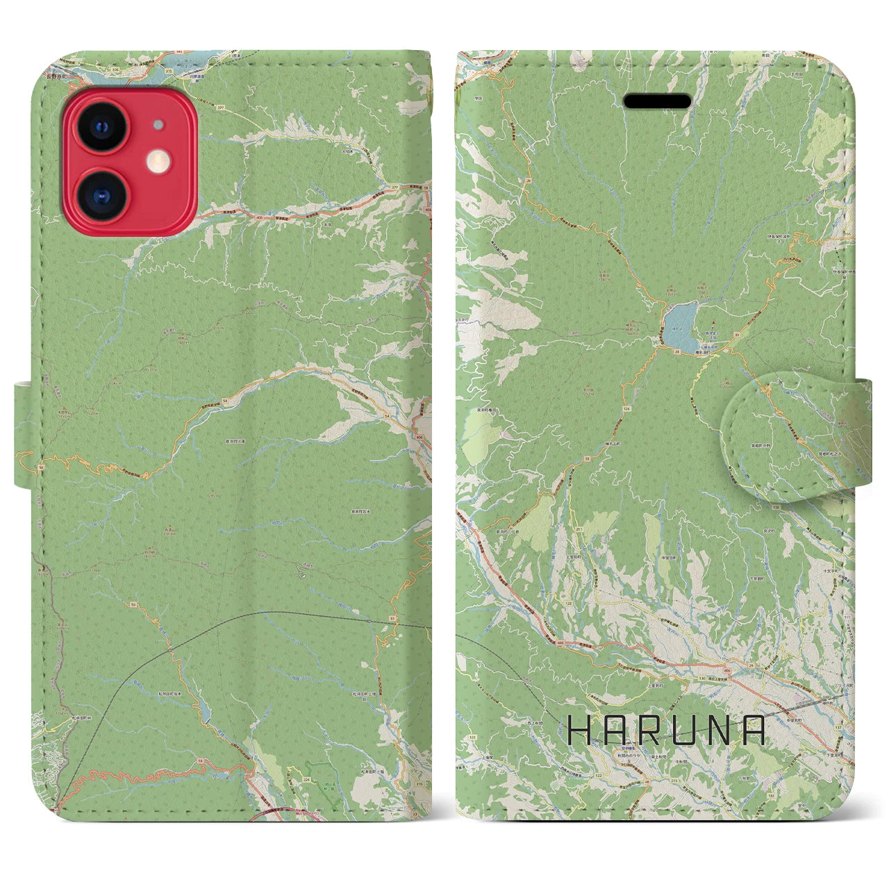 【榛名(群馬県)】地図柄iPhoneケース(手帳タイプ)ナチュラル・iPhone 11 用