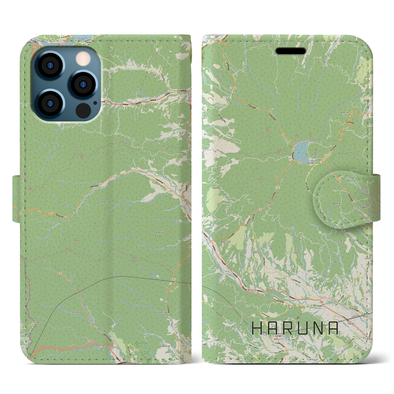 【榛名(群馬県)】地図柄iPhoneケース(手帳タイプ)ナチュラル・iPhone 12 / 12 Pro 用