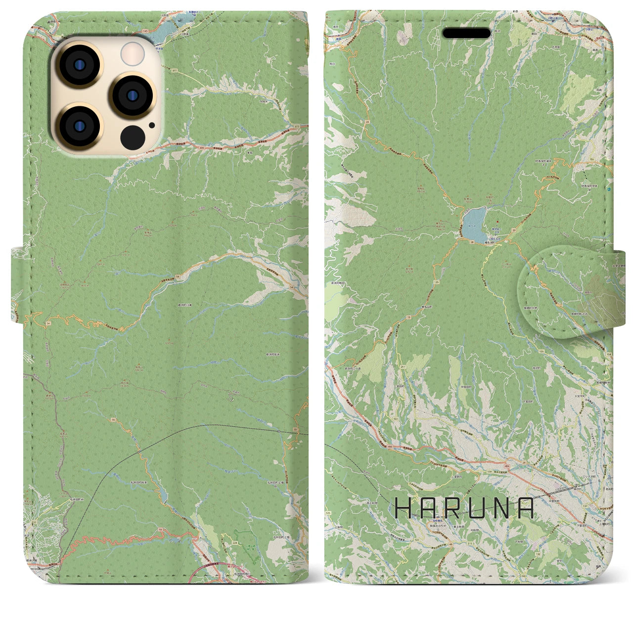 【榛名(群馬県)】地図柄iPhoneケース(手帳タイプ)ナチュラル・iPhone 12 Pro Max 用