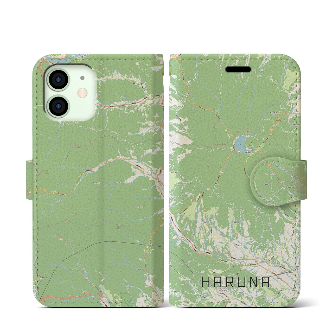 【榛名(群馬県)】地図柄iPhoneケース(手帳タイプ)ナチュラル・iPhone 12 mini 用