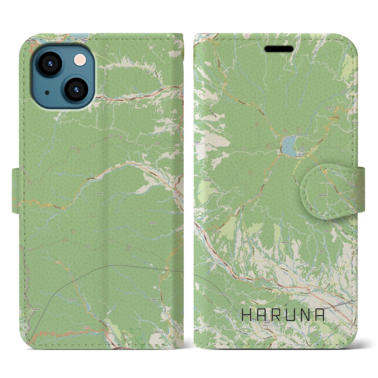 【榛名(群馬県)】地図柄iPhoneケース(手帳タイプ)ナチュラル・iPhone 13 用