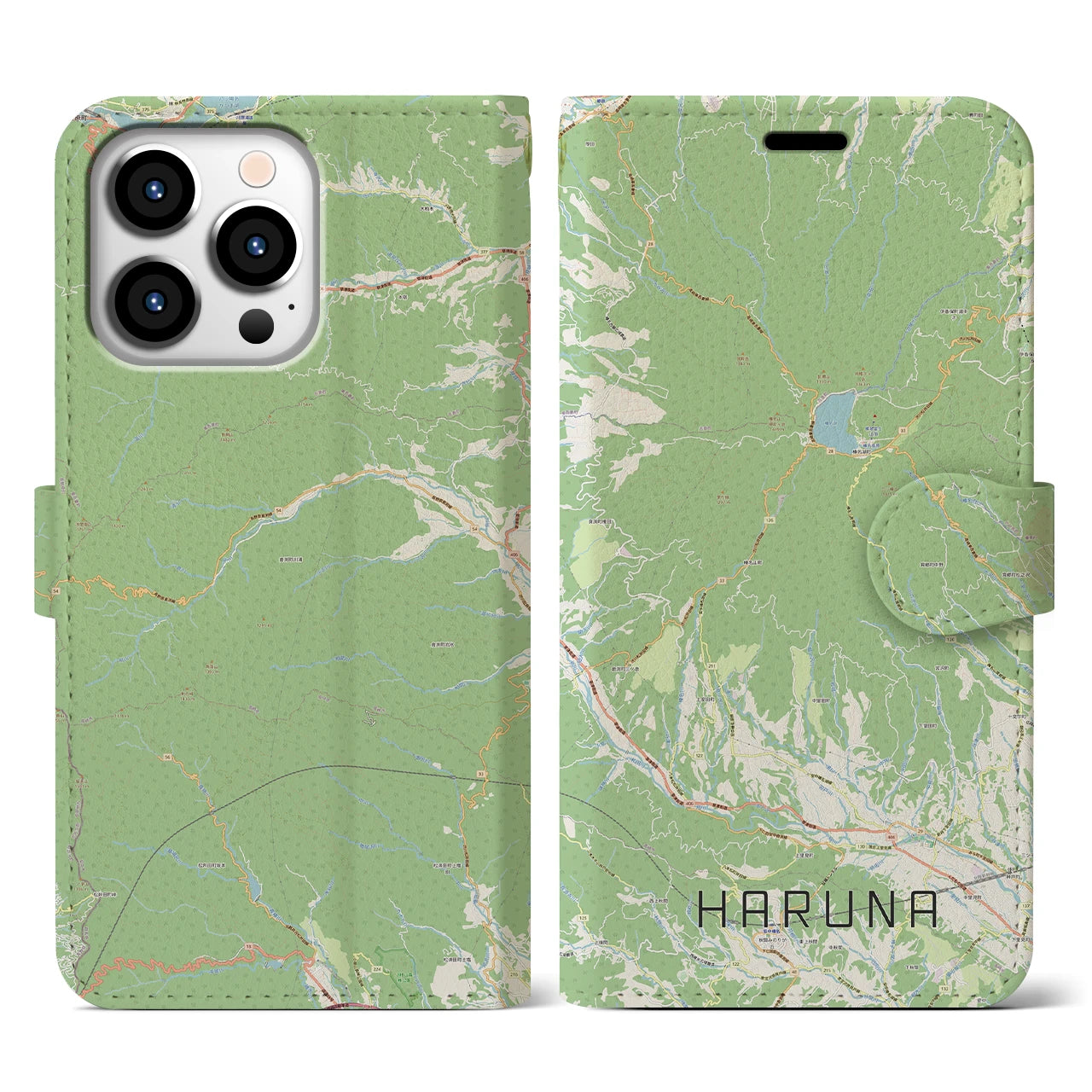 【榛名(群馬県)】地図柄iPhoneケース(手帳タイプ)ナチュラル・iPhone 13 Pro 用