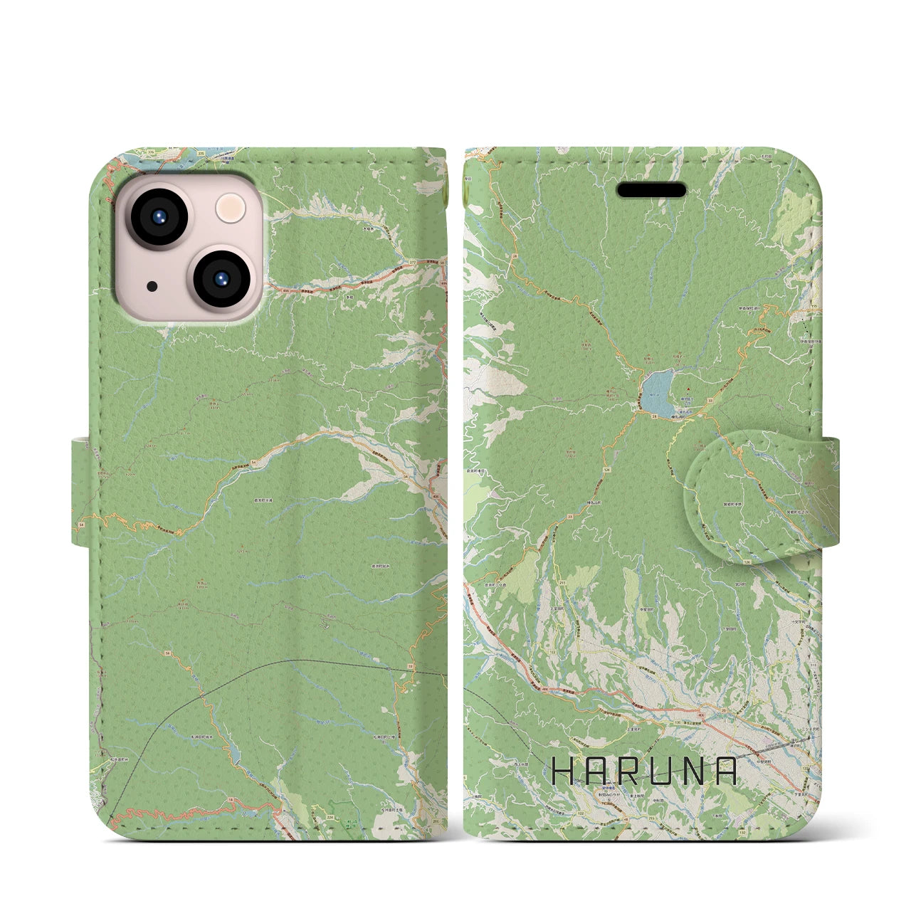 【榛名(群馬県)】地図柄iPhoneケース(手帳タイプ)ナチュラル・iPhone 13 mini 用