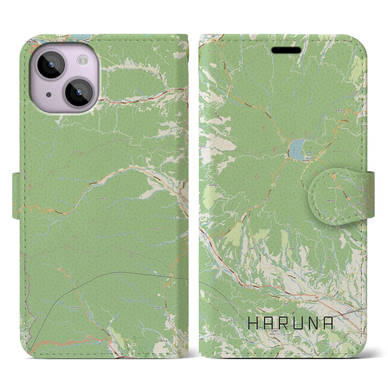 【榛名(群馬県)】地図柄iPhoneケース(手帳タイプ)ナチュラル・iPhone 14 用