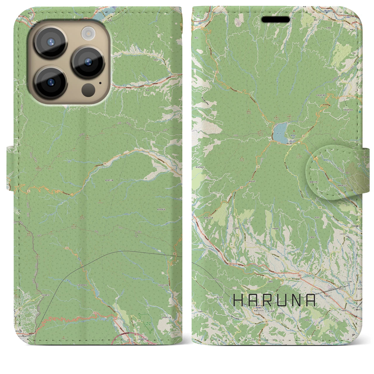 【榛名(群馬県)】地図柄iPhoneケース(手帳タイプ)ナチュラル・iPhone 14 Pro Max 用
