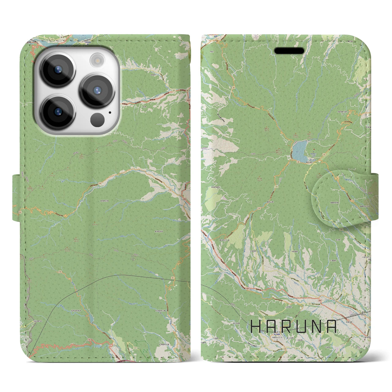 【榛名(群馬県)】地図柄iPhoneケース(手帳タイプ)ナチュラル・iPhone 14 Pro 用