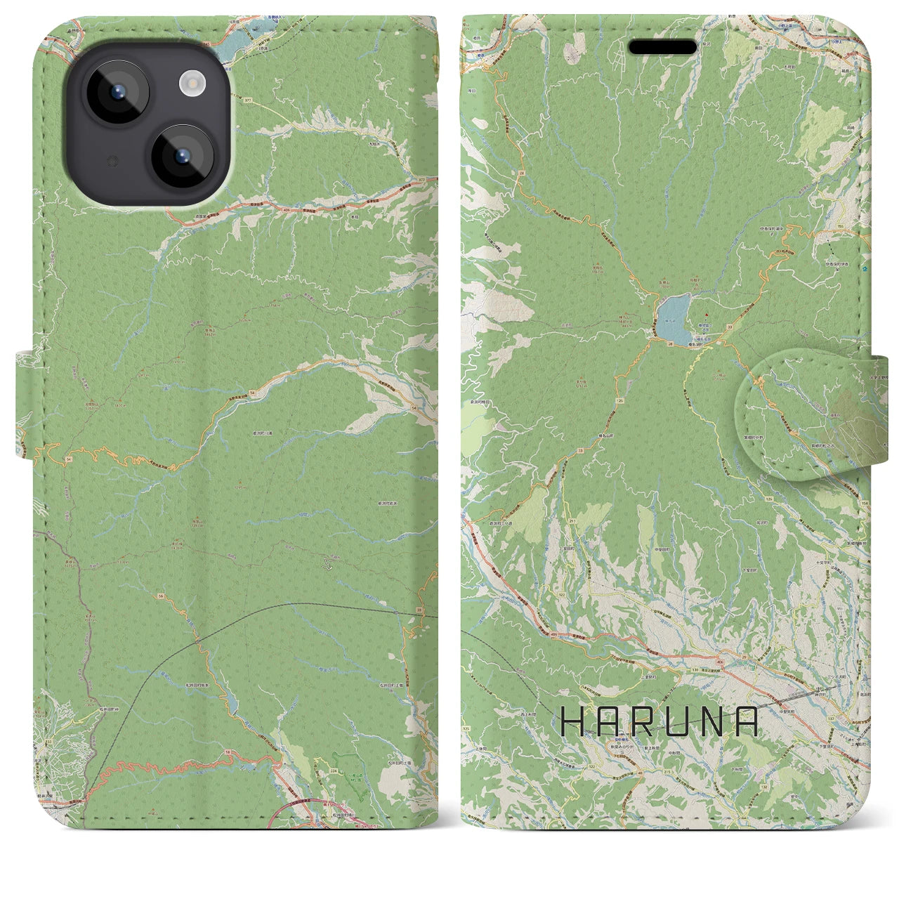 【榛名(群馬県)】地図柄iPhoneケース(手帳タイプ)ナチュラル・iPhone 14 Plus 用