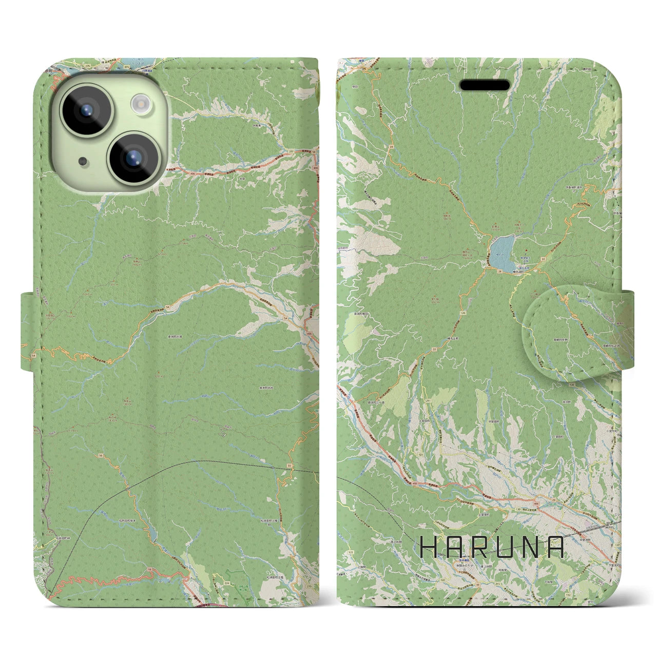 【榛名(群馬県)】地図柄iPhoneケース(手帳タイプ)ナチュラル・iPhone 15 用