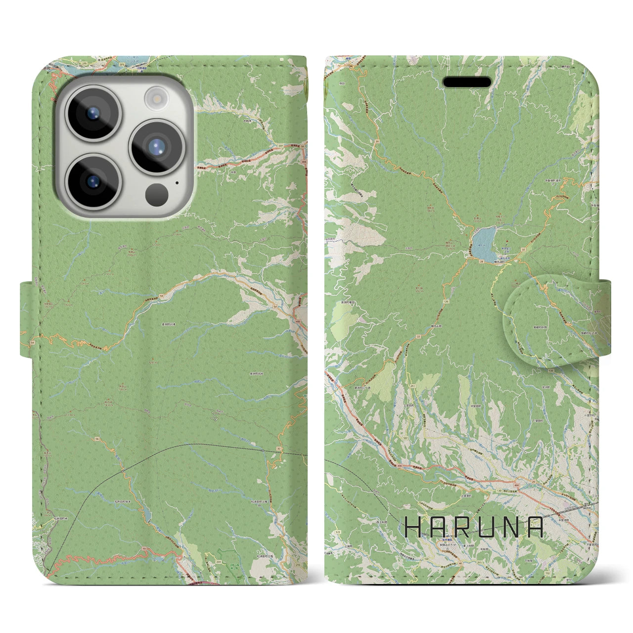 【榛名(群馬県)】地図柄iPhoneケース(手帳タイプ)ナチュラル・iPhone 15 Pro 用
