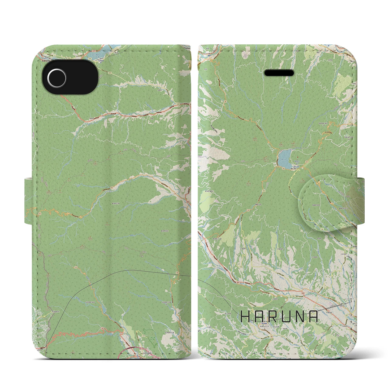【榛名(群馬県)】地図柄iPhoneケース(手帳タイプ)ナチュラル・iPhone SE(第3 / 第2世代) / 8 / 7 / 6s / 6 用